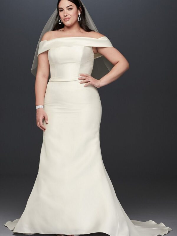 Off-the-Shoulder Mikado Plus Size Wedding Dress Collection 9WG3880