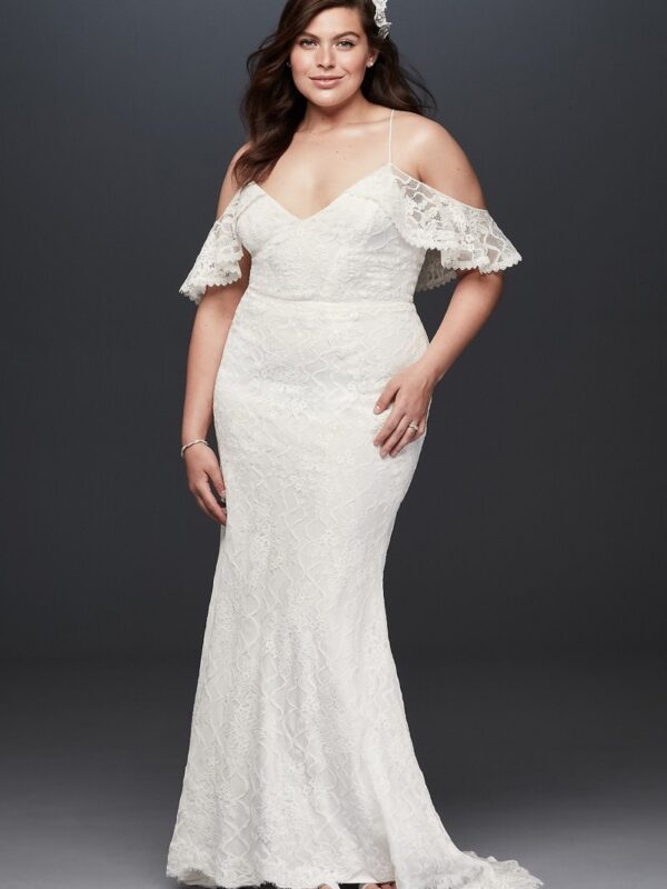 Ruffle Cold Shoulder Plus Size Wedding Dress  9WG3954