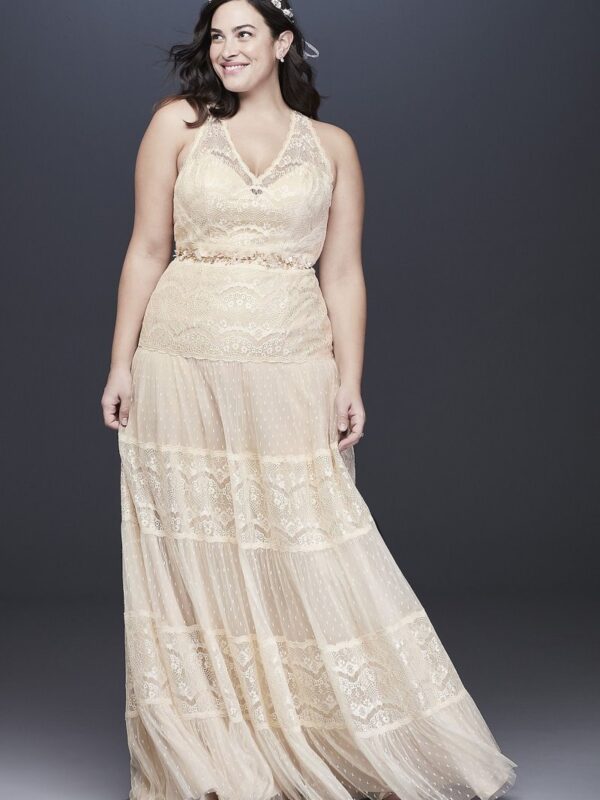 Lace and Point DEsprit Plus Size Wedding Dress  9WG3956