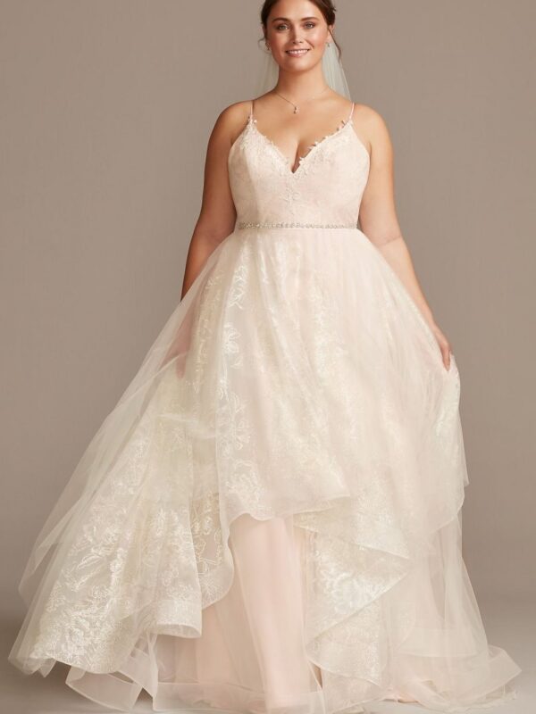 Floral and Tulle Layered Plus Size Wedding Dress Collection 9WG3975