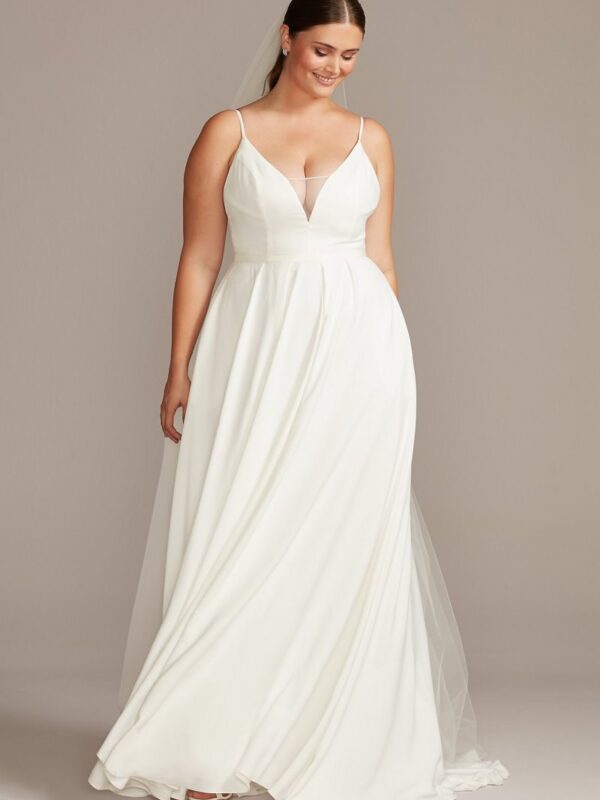 Illusion Deep-V Spaghetti Plus Size Wedding Dress Collection 9WG3985