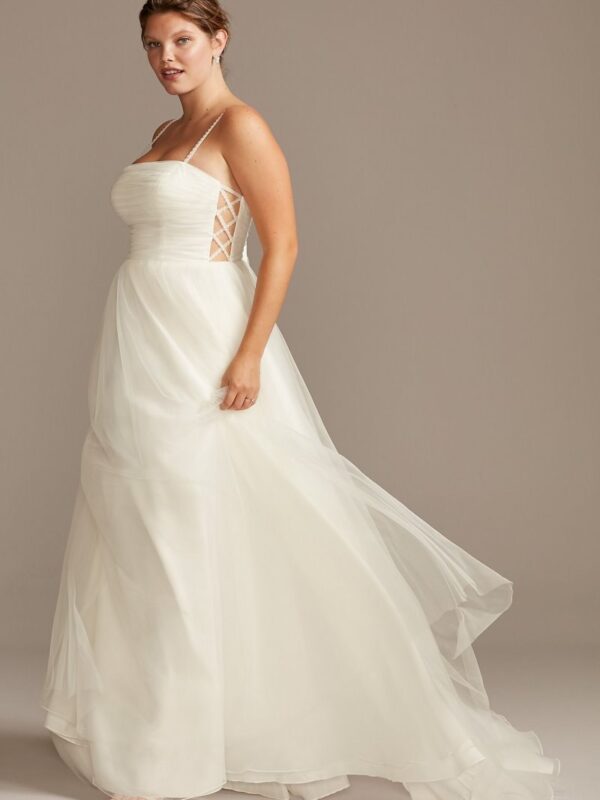 Spaghetti Pleated Tulle Plus Size Wedding Dress Collection 9WG3994