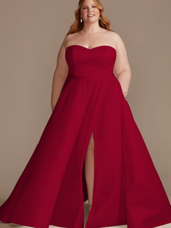 Strapless Plus Size Satin Wedding Dress with Slit 9WG4017