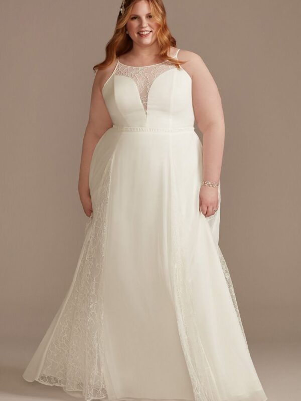 High Neck Lace Godet Plus Size Wedding Dress 9WG4021