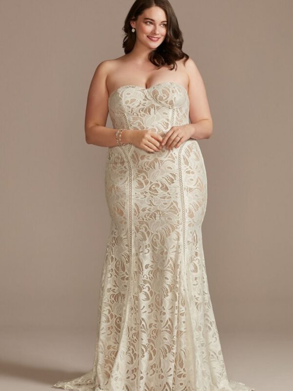 Strapless Stretch Lace Plus Size Wedding Dress 9WG4022