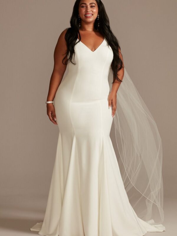 Crepe V-Neck Mermaid Plus Size Wedding Dress 9WG4023