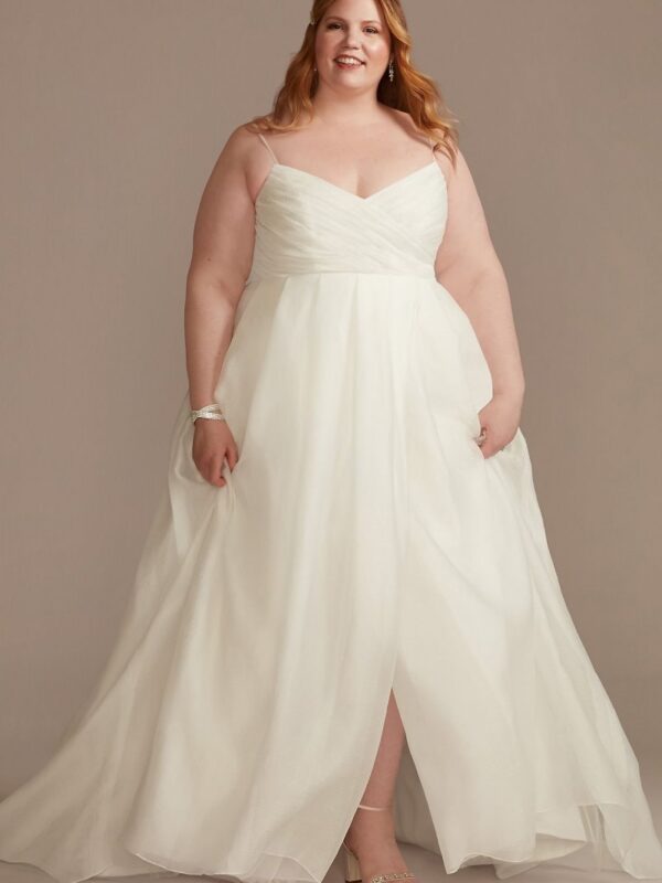 Pleated A-Line Plus Size Wedding Dress with Slit 9WG4029