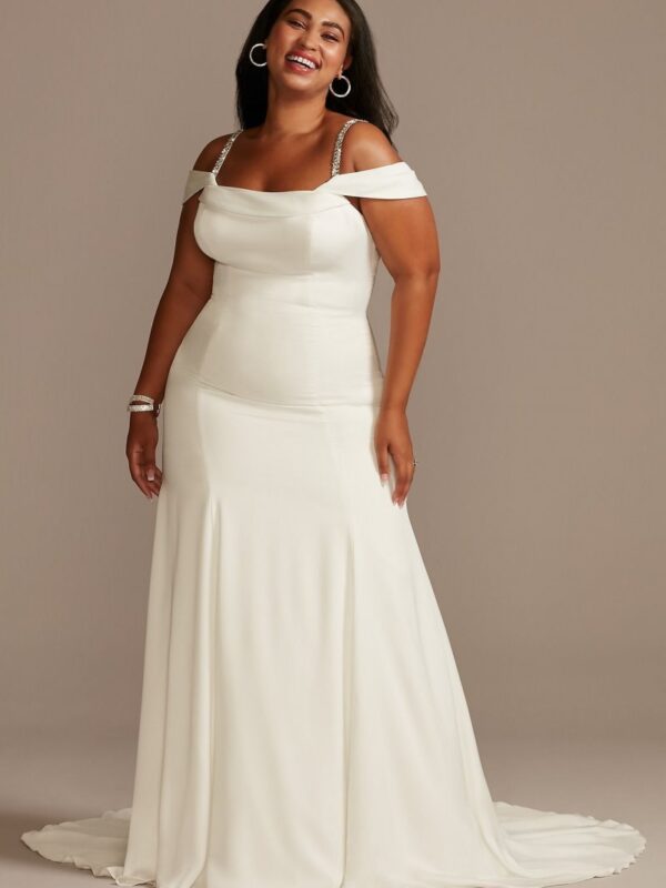 Off Shoulder Cowl Neck Plus Size Wedding Dress 9WG4030