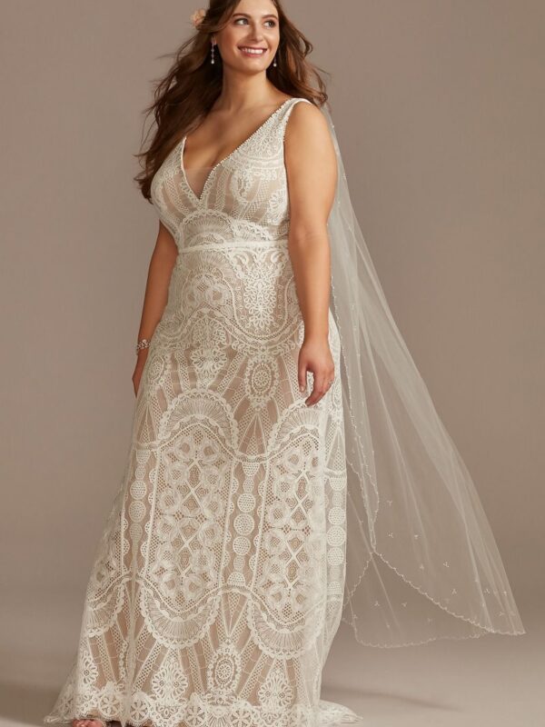 Geometric Lace Tank Plus Size Wedding Dress 9WG4040