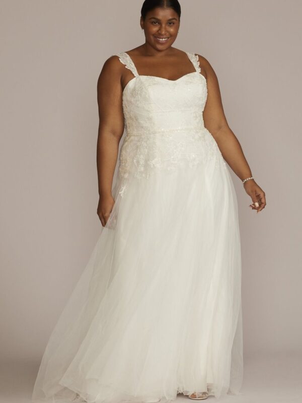 Lace Tank Sleeve A-Line Plus Size Wedding Gown 9WG4048