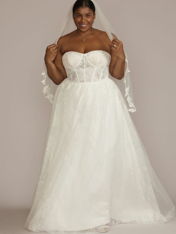 Floral Corset Bodice Plus Size Wedding Gown 9WG4051