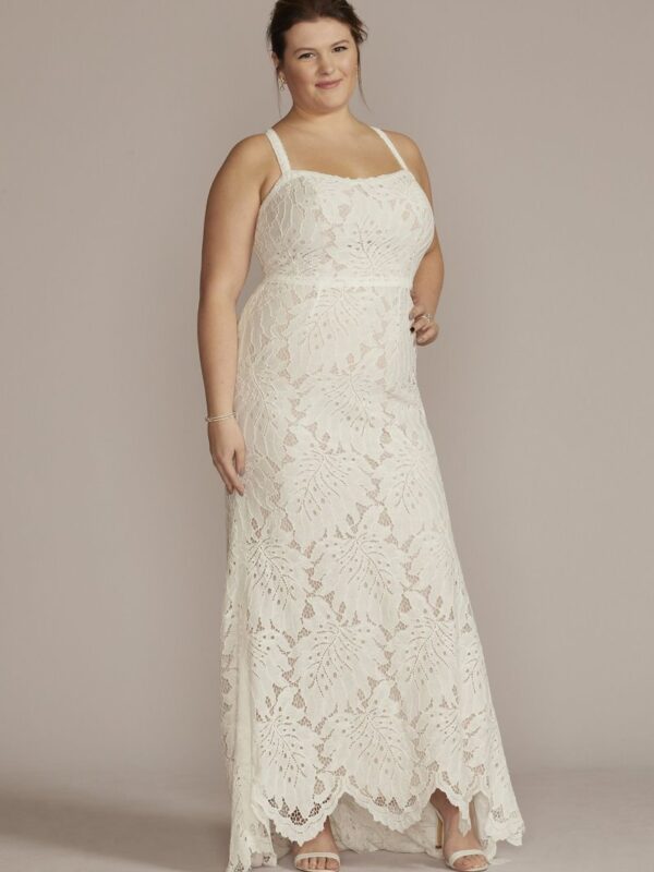 Floral Lace Halter Sheath Plus Size Wedding Gown 9WG4055