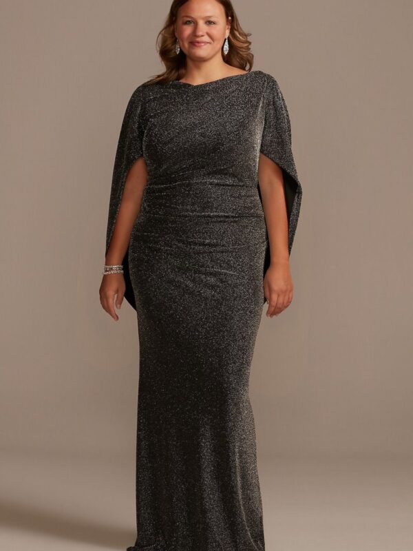 Glitter Drape Sleeve Stretch Plus Size Sheath A21447W