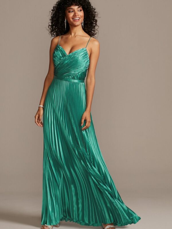 Accordion Pleat Satin A-Line Dress A22739