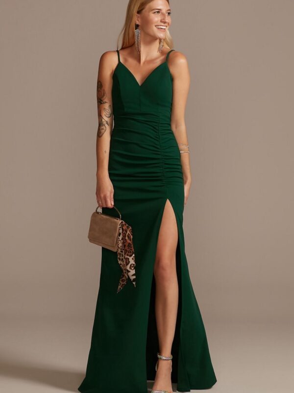 Crepe Spaghetti Strap Gown with Ruching Emerald Sundae ABF3405600