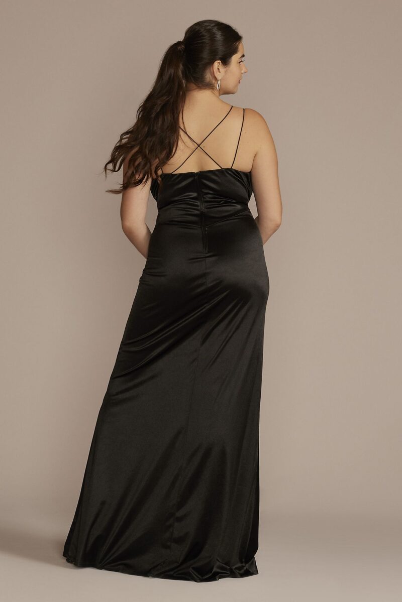 Double Strap Satin Square Neck Dress with Slit AKC4310