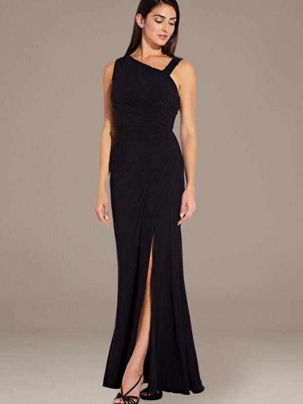 Asymmetrical Draped Gown with Sequin Strap AP1E206435