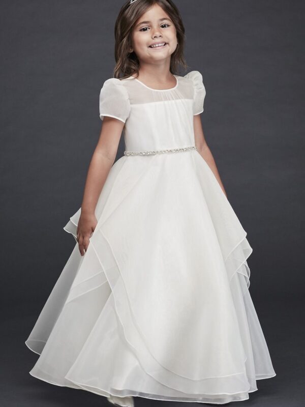 Organza Long Flower Girl Dress with Crystal Belt CR1392