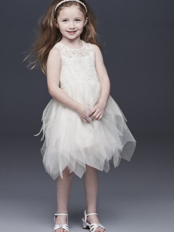 Handkerchief Hem Tulle and Lace Flower Girl Dress CR1396