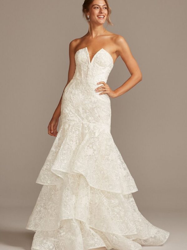 Notch-Neck Lace Corset Mermaid Wedding Dress  CWG846