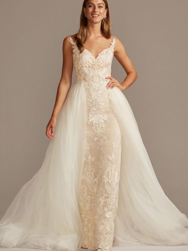 Lace Sheath Wedding Dress with Tulle Overskirt  CWG850