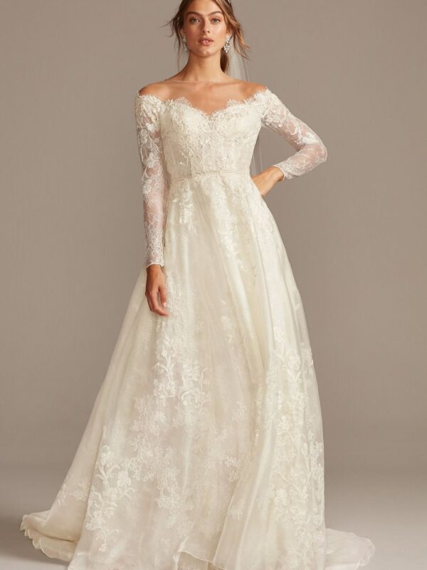 Shimmer Lace Long Sleeve Applique Wedding Dress  CWG853