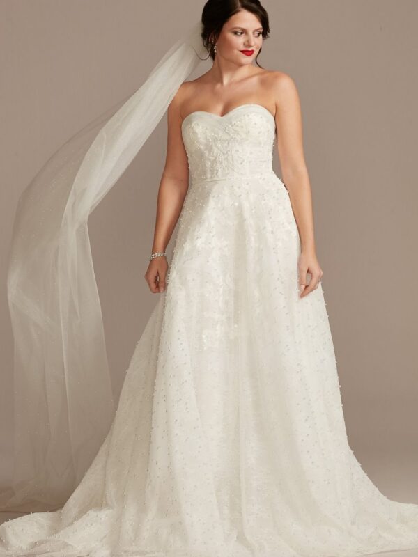 Strapless Pearl Applique Ball Gown Wedding Dress  CWG892