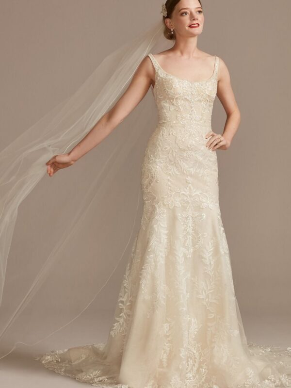 Lace Wedding Dress with Cutout Cathedral Train  CWG895