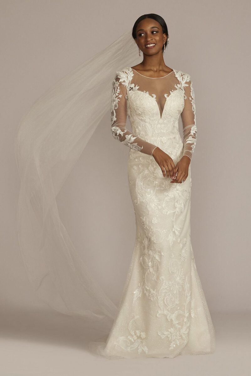 Beaded Tall Plus Wedding Dress with Overskirt CWG933