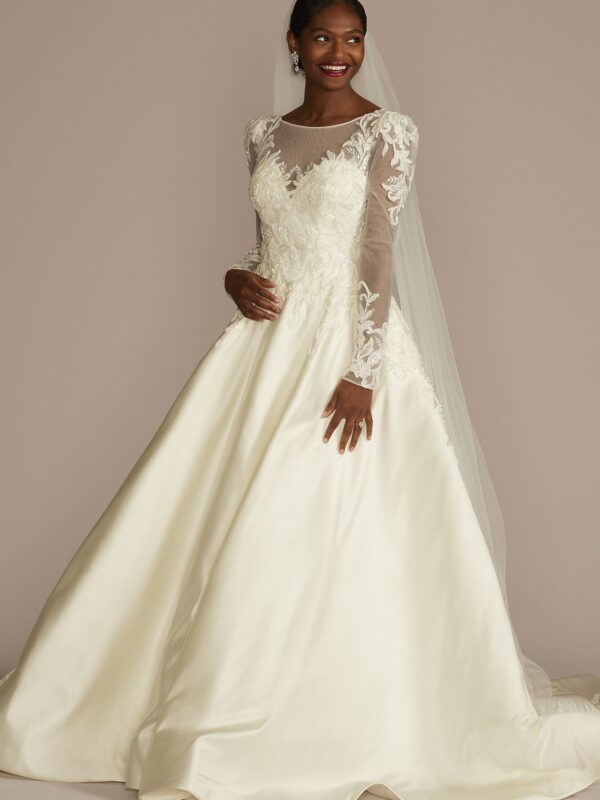 Beaded Lace and Satin Long Sleeve Wedding Dress CWG946