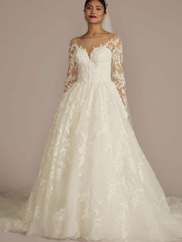 Lace Appliqued Illusion Long Sleeve Wedding Dress CWG947