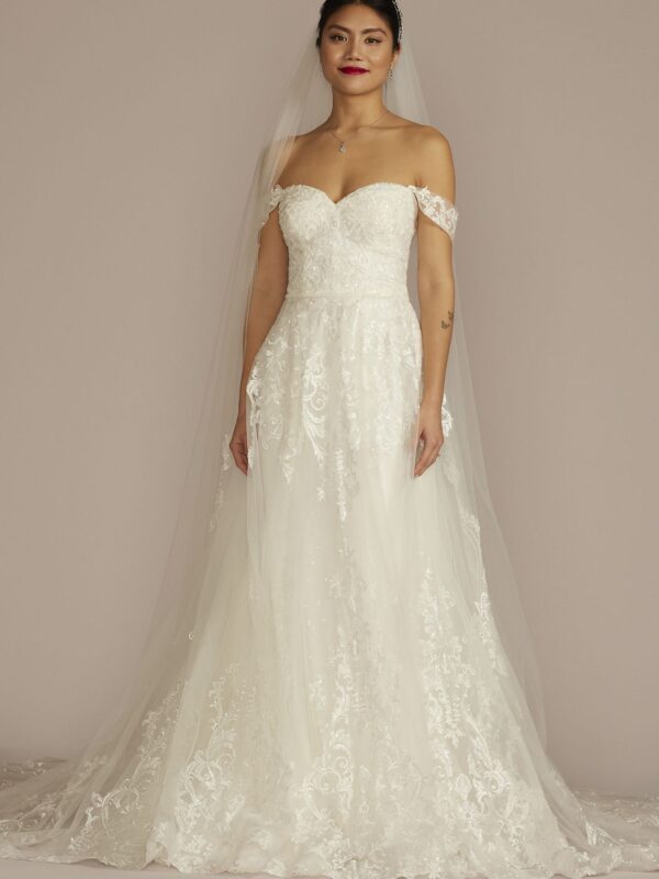 Lace Applique Wedding Dress with Removable Sleeves CWG954