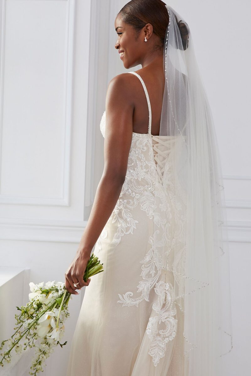 Appliqued Lace-Up Spaghetti Strap Wedding Dress CWG957