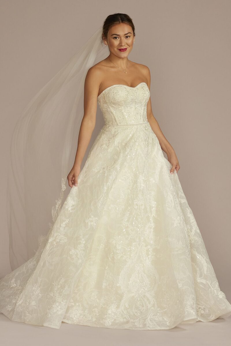 Strapless Beaded Lace Ball Gown Wedding Dress CWG960