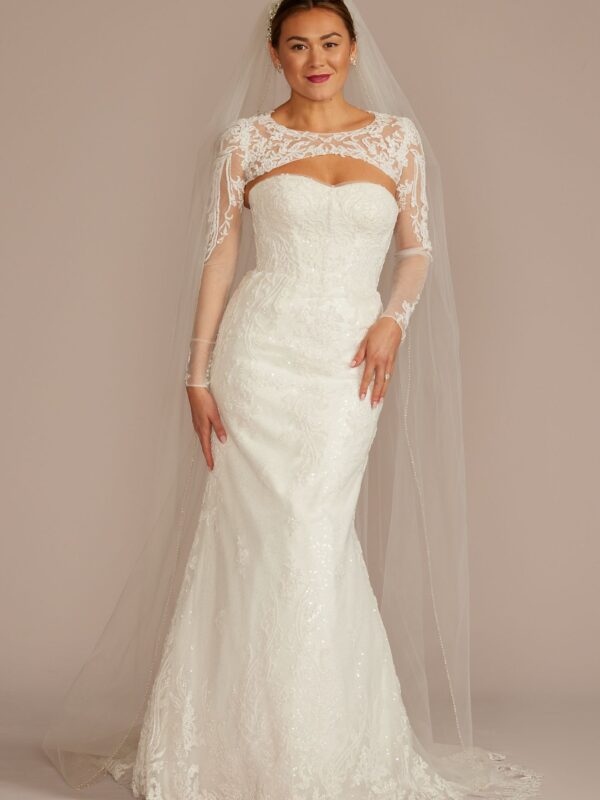 Beaded Lace Wedding Dress with Removable Sleeves CWG962