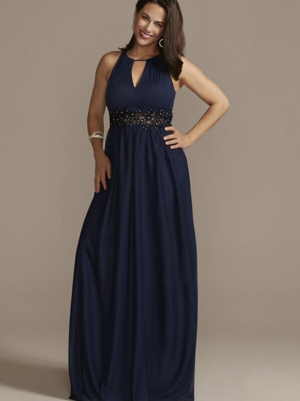 High-Neck Chiffon Gown with Keyholes D21NY2100