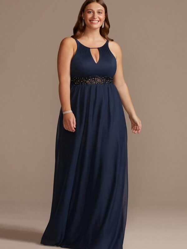 Plus Size High-Neck Chiffon Gown with Keyholes D21NY2100W