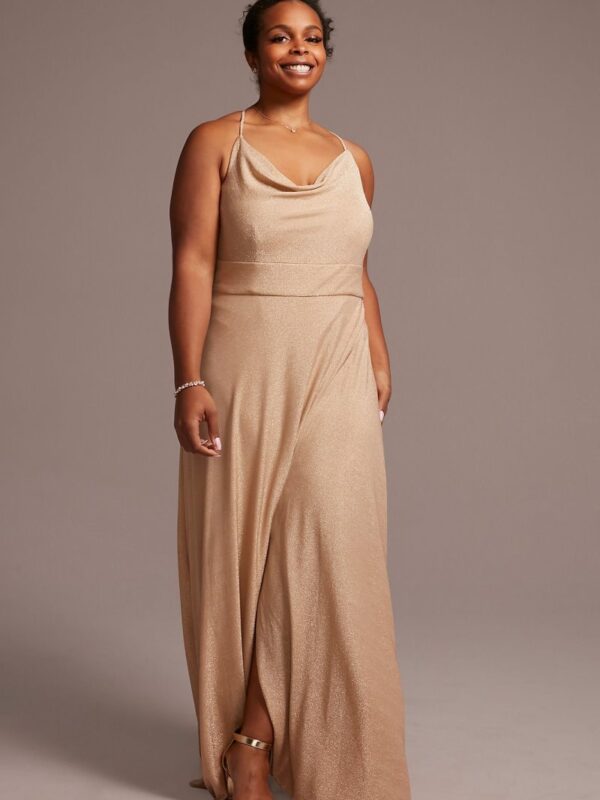 Metallic Cowl Neck Dress with Lace-Up Back D21NY2129W