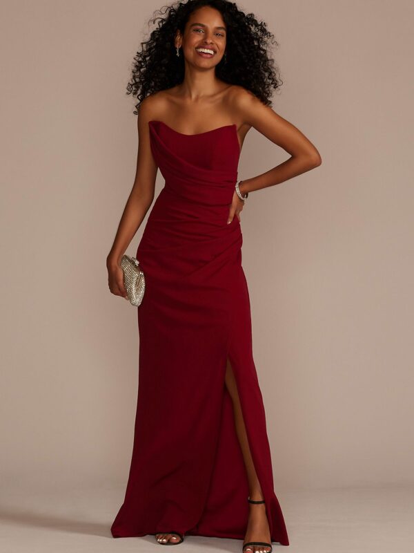 Strapless Draped Crepe Sheath with Slit D21NY22513