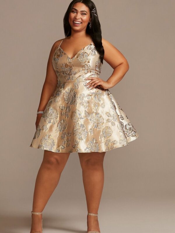 Plus Size Short Jacquard Floral A-Line Dress D24NY2110W