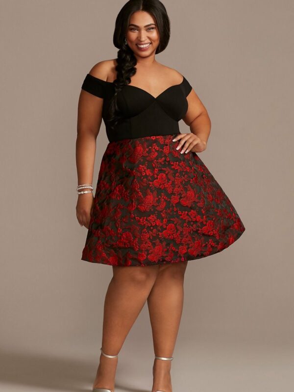 Off-the-Shoulder Plus Dress with Floral Skirt D24NY2111W