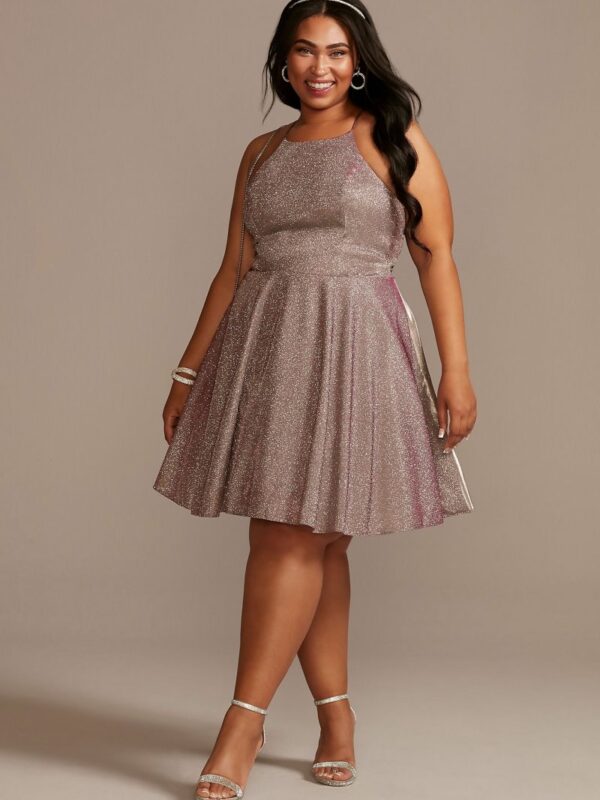 Plus Size Metallic Mini Dress with Lace Back D24NY2113W