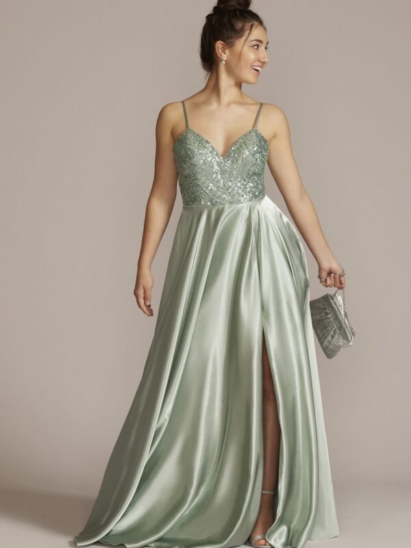 Satin Prom Dress with Beaded Bodice D24NY22004