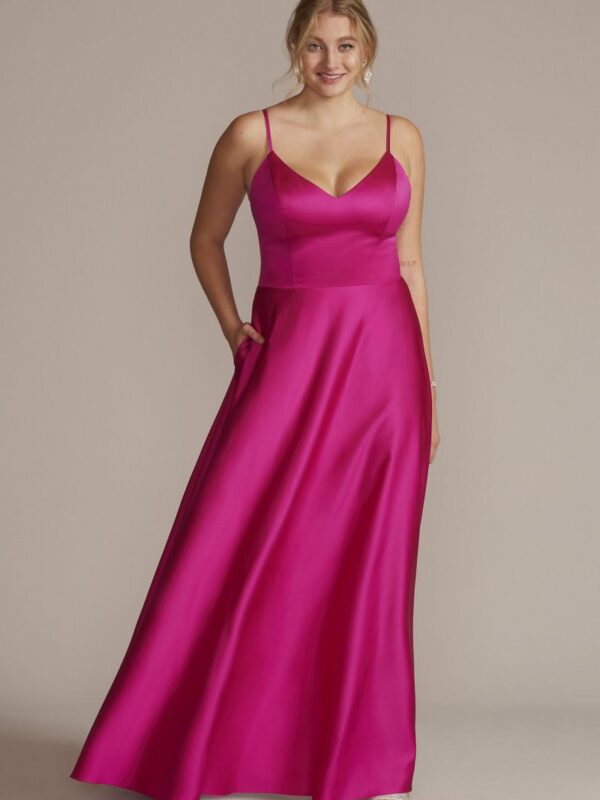 Plus Size Satin Spaghetti Strap A-Line Prom Dress D24NY22005W