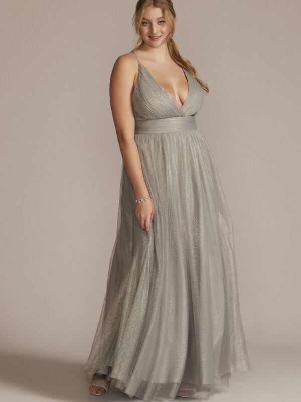 Plus Size Deep-V Sparkle A-Line Prom Dress D24NY22013W