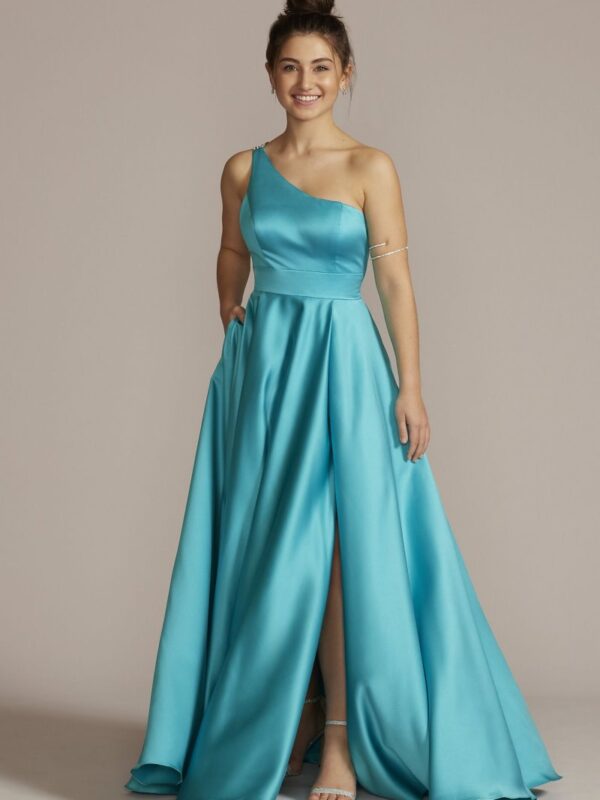 One-Shoulder Satin A-Line with Skirt Slit D24NY22016