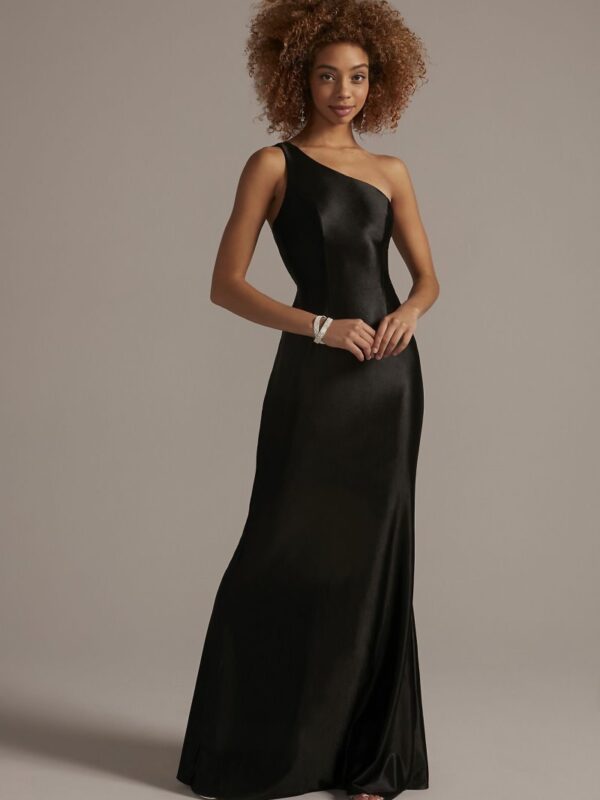 One-Shoulder Satin Sheath with Skirt Slit D24NY22022