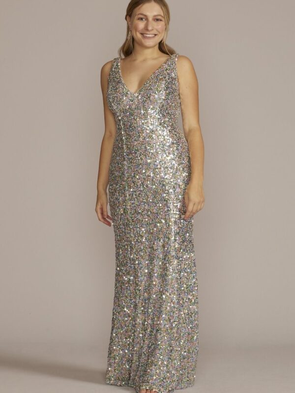 Plunging Sequin Tank Sheath Dress D24NY22036V1