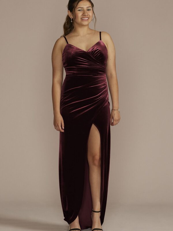 Long Velvet V-Neck Wrap Sheath Dress D24NY22509V1