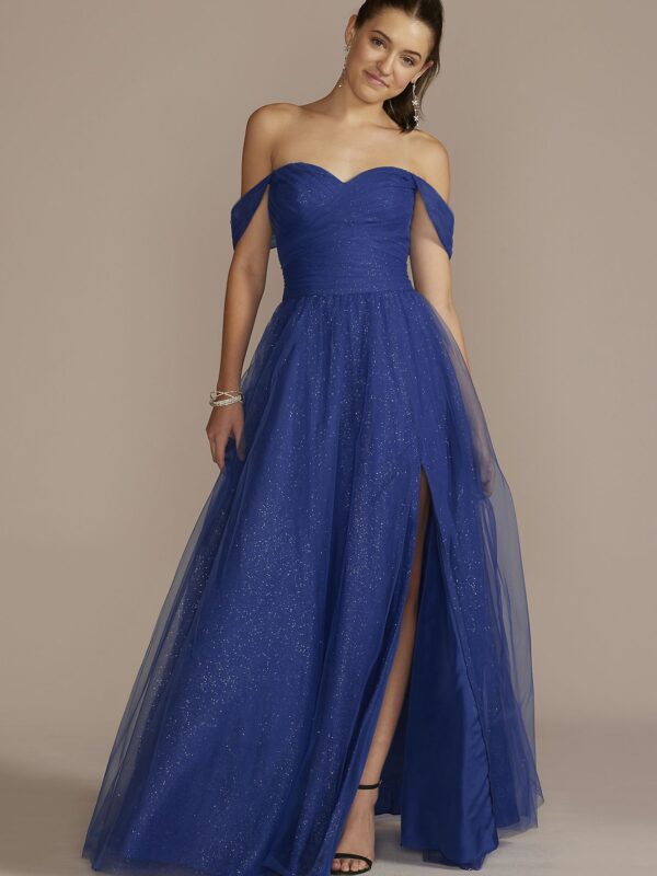 Off-the-Shoulder Glitter Tulle Ball Gown D24NY23014